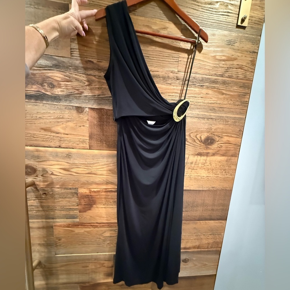 Bottega Veneta Cut-Out Gathered Black Midi Dress with Gold Embellishment NEW - Picture 8 of 13